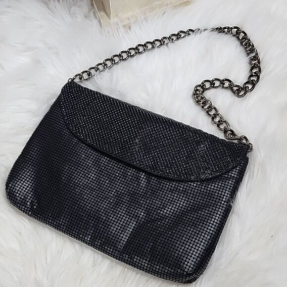 Whiting and Davis Black Mesh Body Chunky Chain Shoulder Bag - Picture 1 of 16